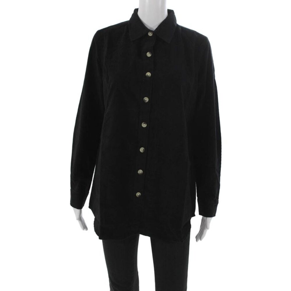 Madison Mathews Womens Basic Collared Button-Up Black Cotton Long Sleeve Size S